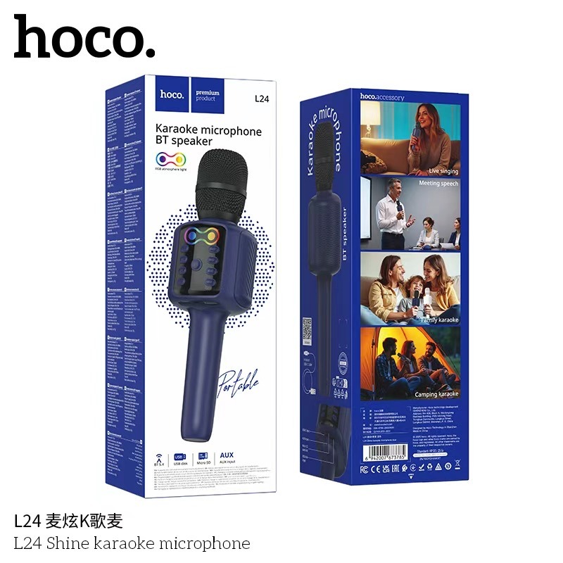 Hoco L24 Shine Karaoke Microphone with Bluetooth Speaker & RGB Light